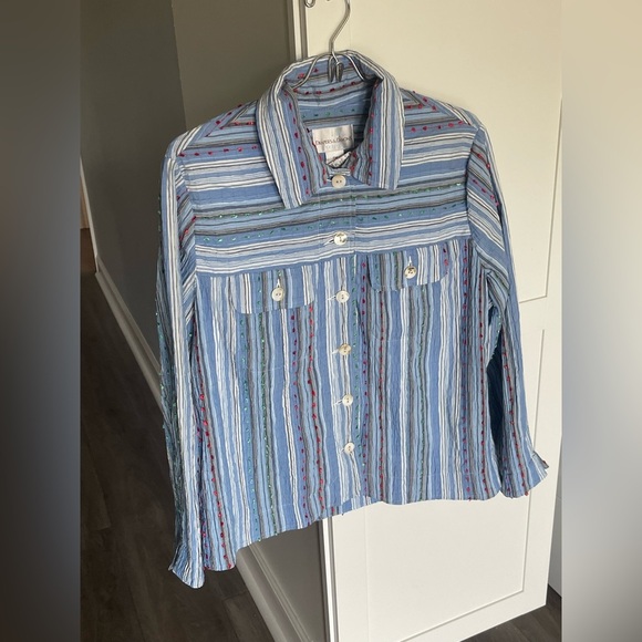 Draper’s And Damon’s Striped Button Down Blouse Women’s Petite Medium - Picture 7 of 10